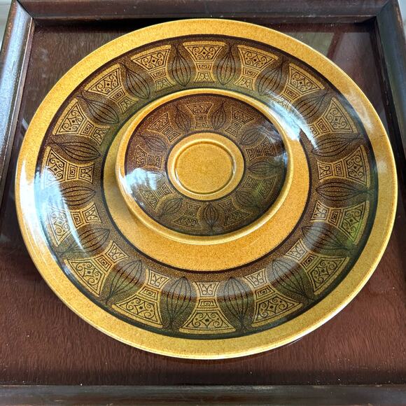 Vintage Taylor Smith & Taylor Cannes Atomic Onion Brown Plates 12" & 6” MCM - Picture 2 of 13